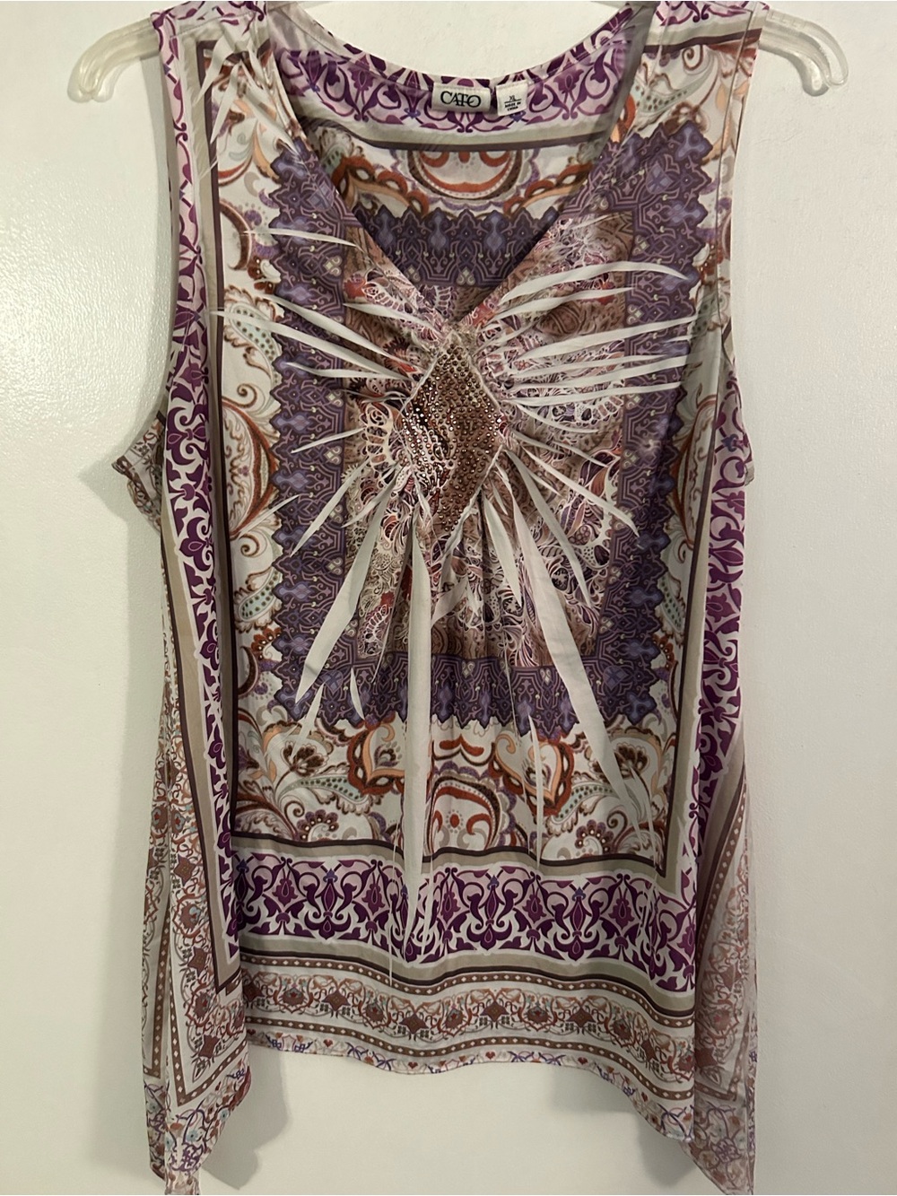 Cato Purple Paisley and Cream Twist-Front Tank